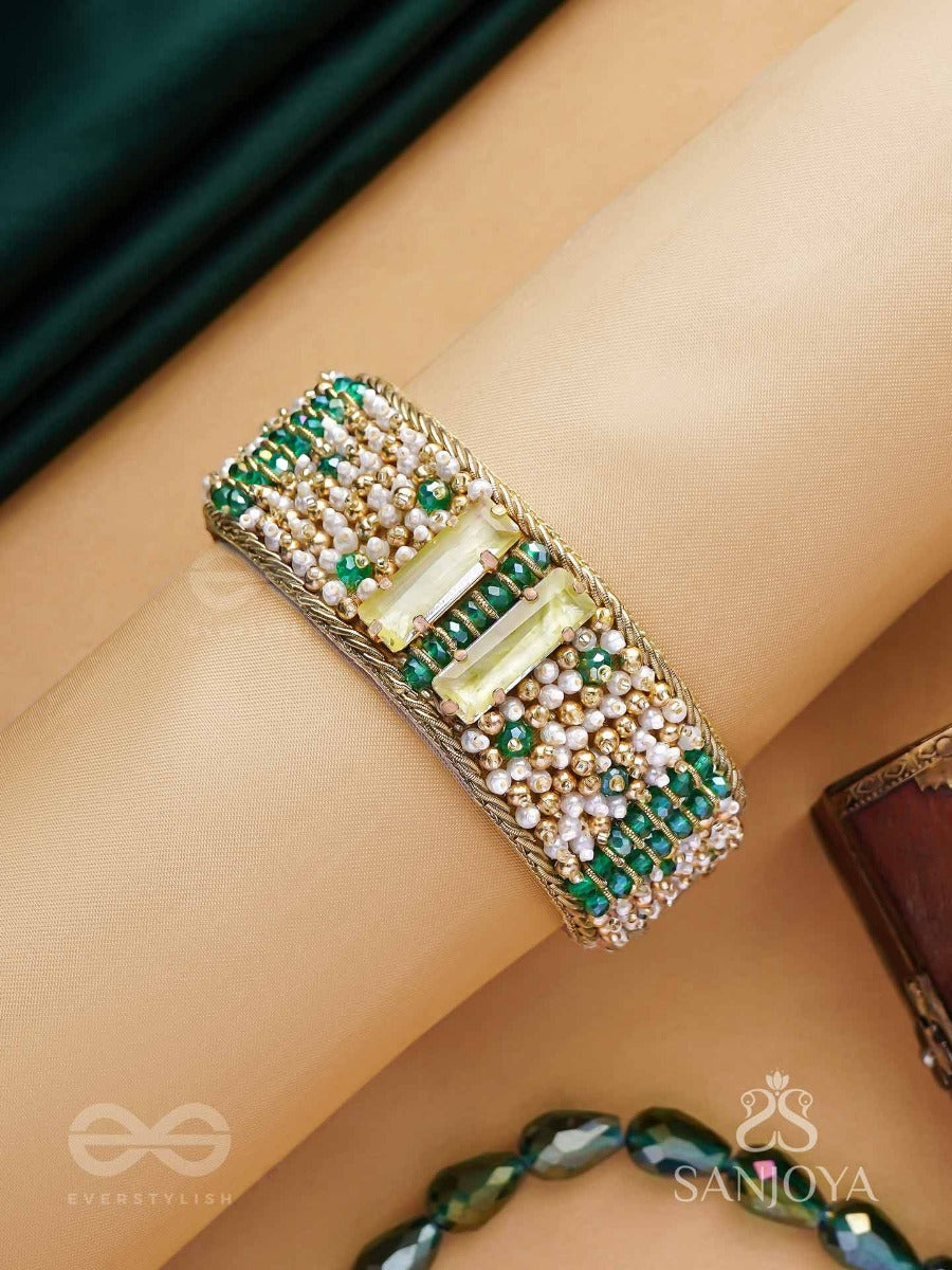 Manmaye - The Lush Luxury - Stones, Beads And Dabka Hand Embroidered Cuff Bracelet