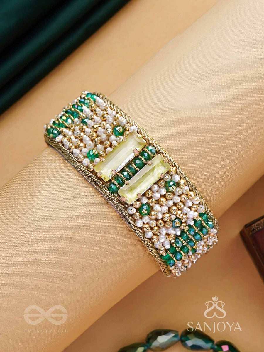 Manmaye - The Lush Luxury - Stones, Beads And Dabka Hand Embroidered Cuff Bracelet