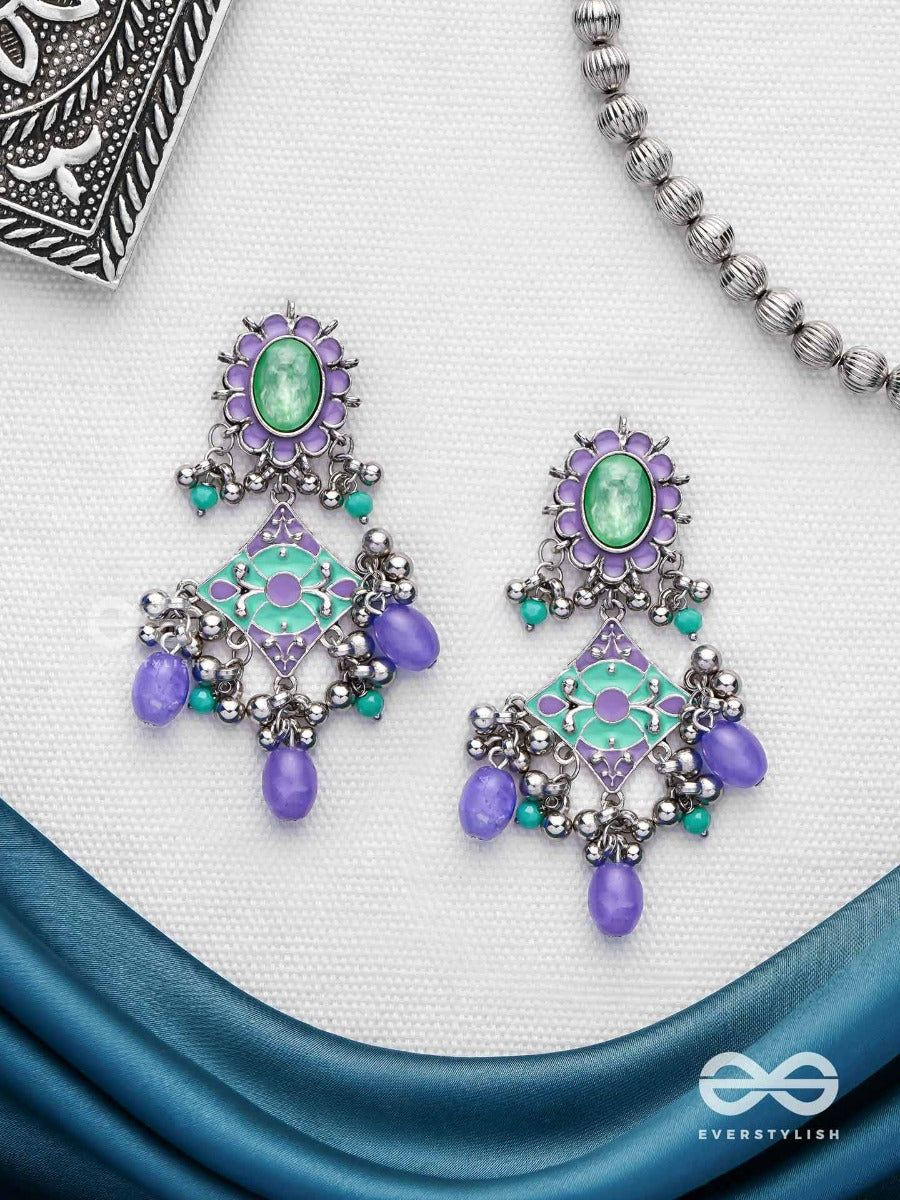 The Skyline Shore - Stone Enamelled Oxidised Jodhpuri Jhumkas