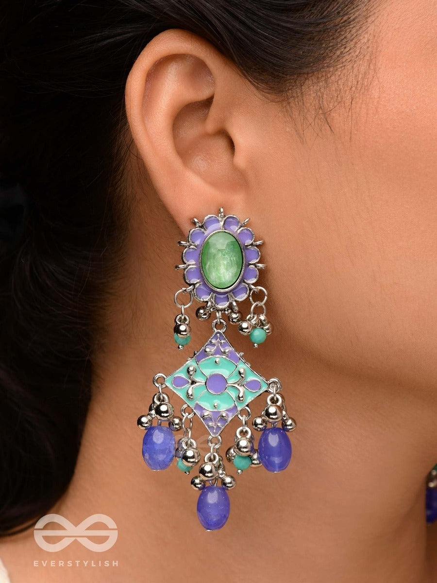 The Skyline Shore - Stone Enamelled Oxidised Jodhpuri Jhumkas