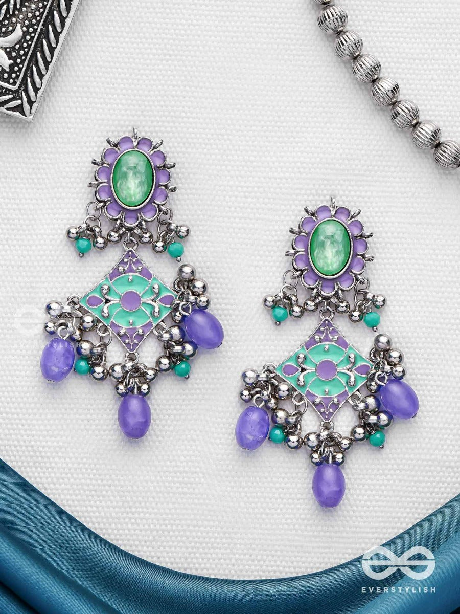 The Skyline Shore - Stone Enamelled Oxidised Jodhpuri Jhumkas