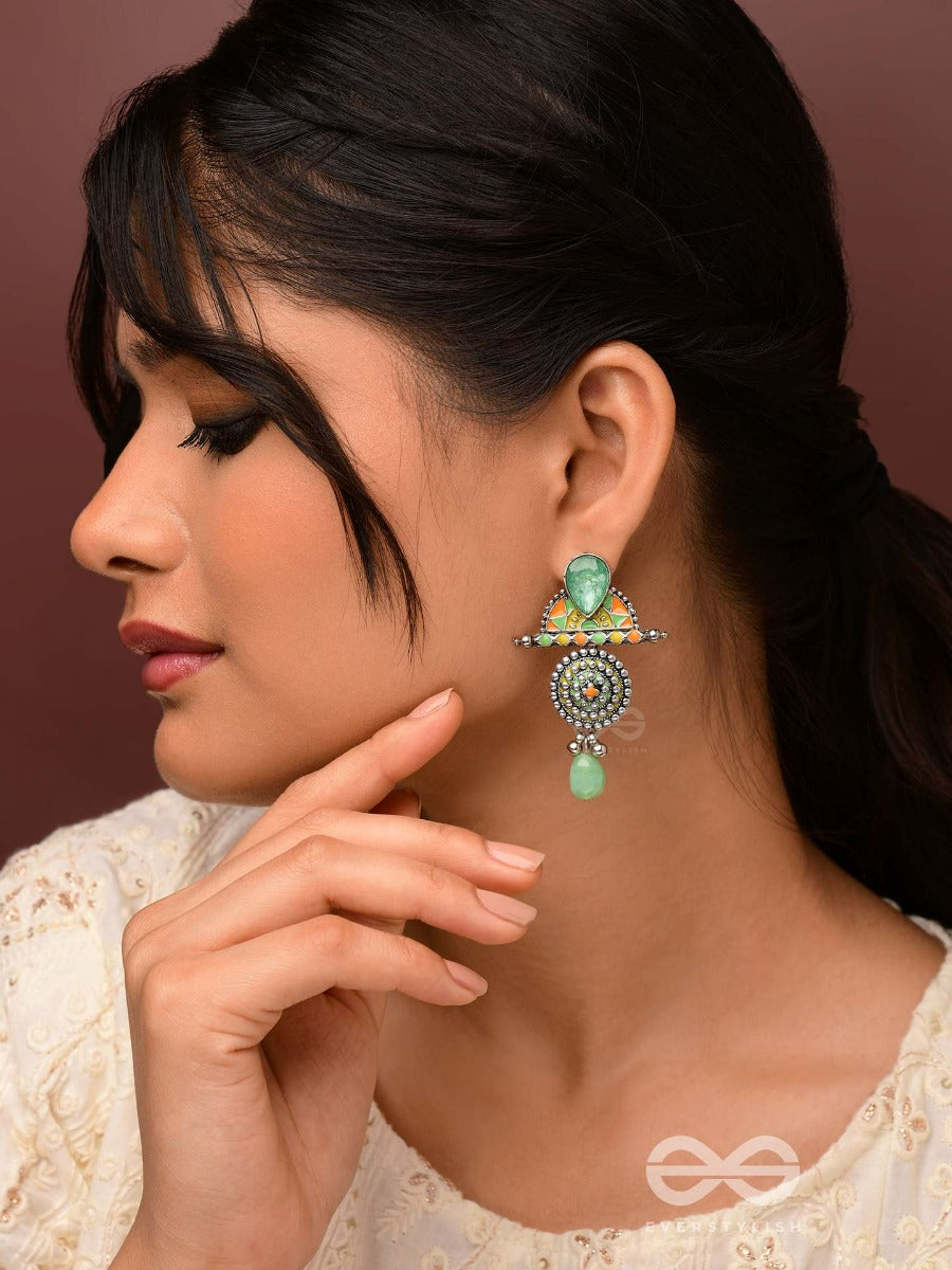 The Warm Shades - Stone Enamelled Oxidised Jodhpuri Jhumkas