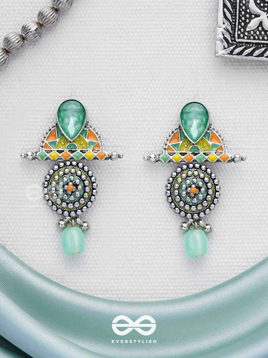 The Warm Shades - Stone Enamelled Oxidised Jodhpuri Jhumkas