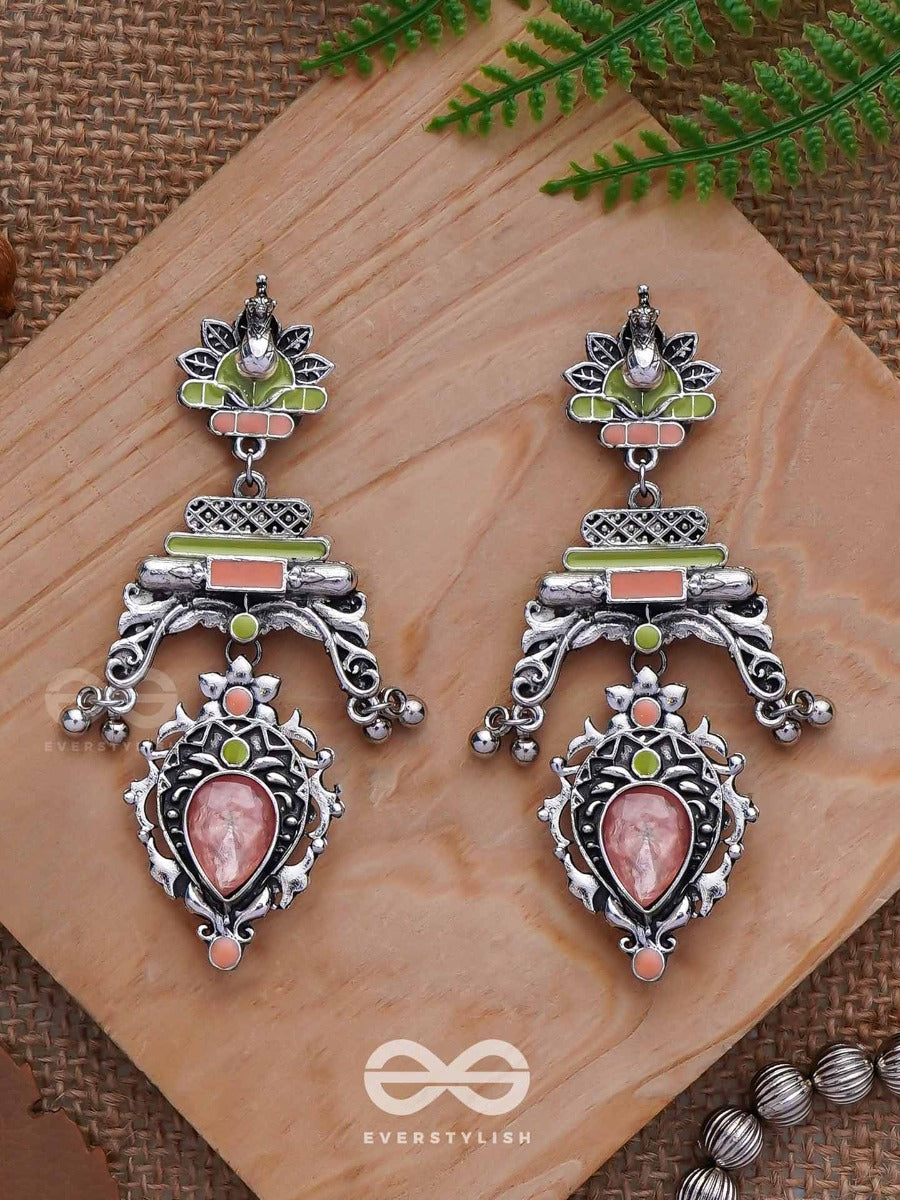 The Birds' Haven - Stone Enamelled Oxidised Earrings