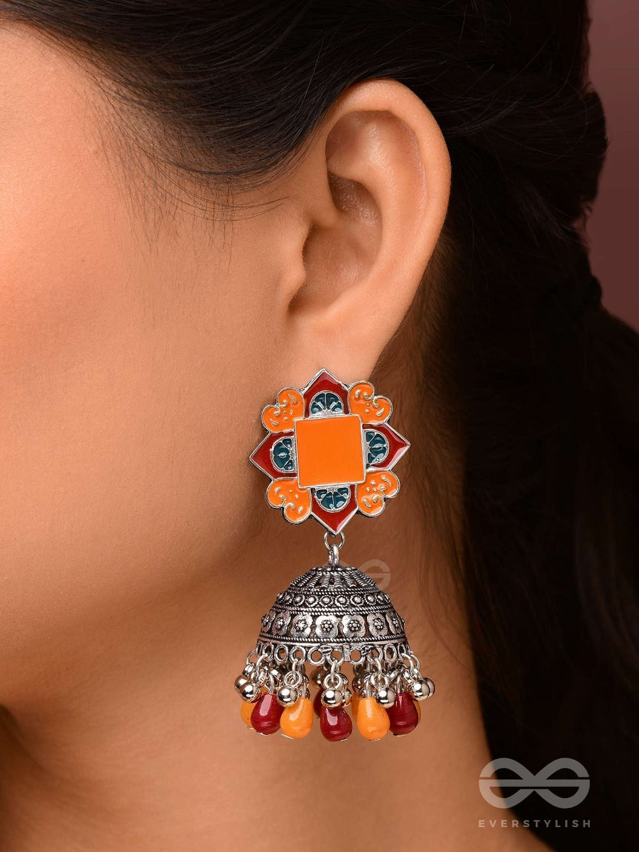 The Warm Hues - Enamelled Oxidised Jodhpuri Jhumkas