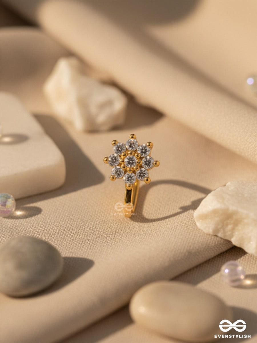 The Embedded Flower - Golden Cubic Zirconia Nosering (Non-Piercing)