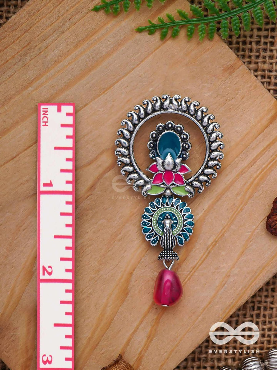 The Peacock Nelumbos - Enamelled Oxidised Jodhpuri Jhumkas