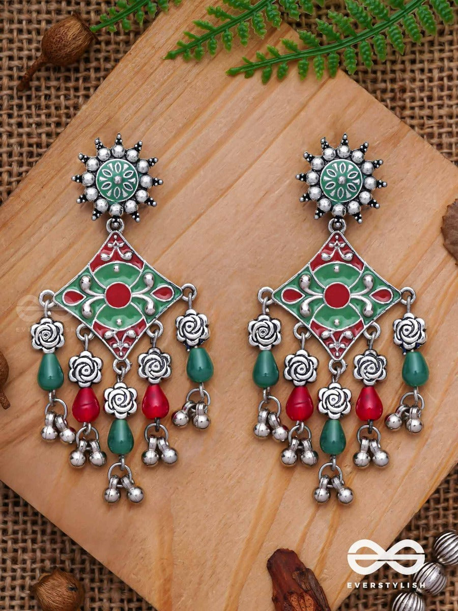 The Floral Hues - Enamelled Oxidised Jodhpuri Jhumkas
