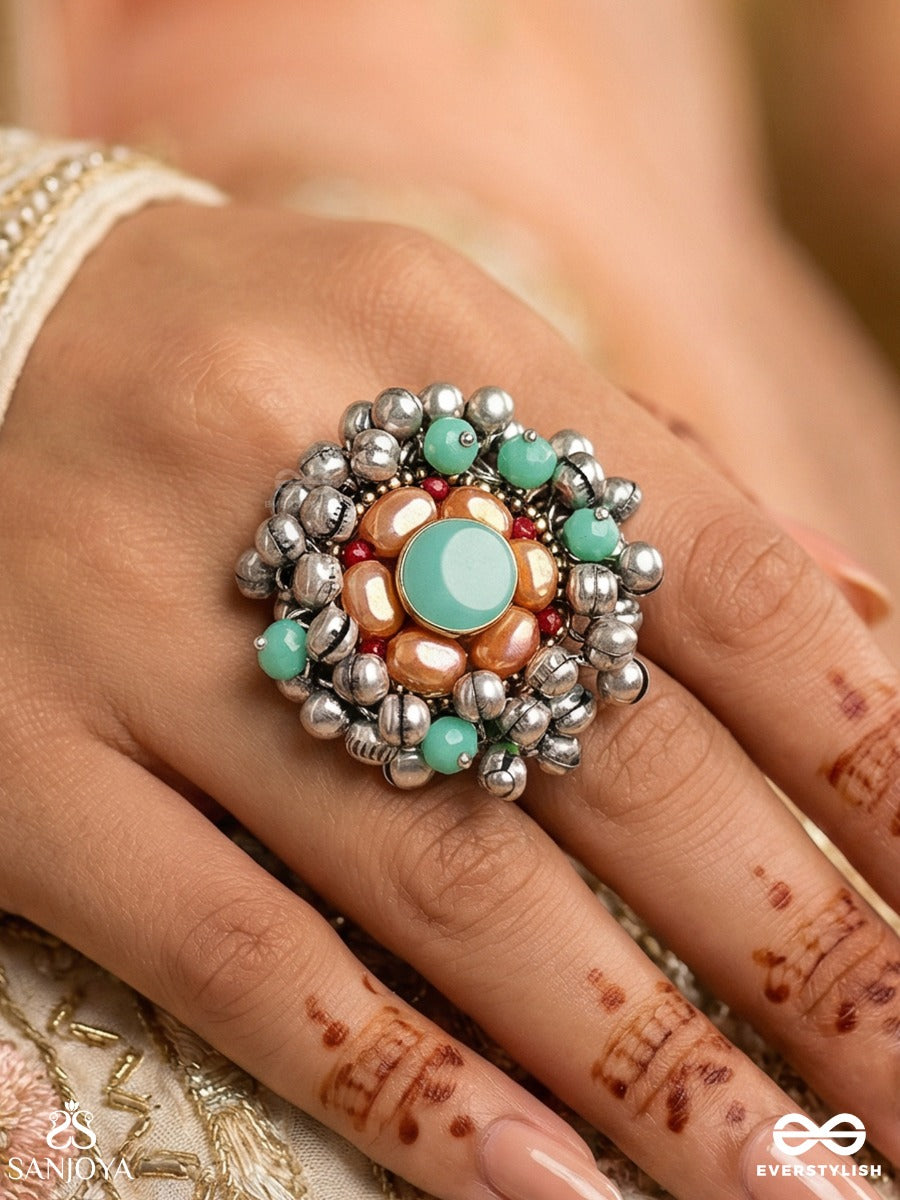 Virutya - The Humming Colours - Stone And Beads Hand Embroidered Ring