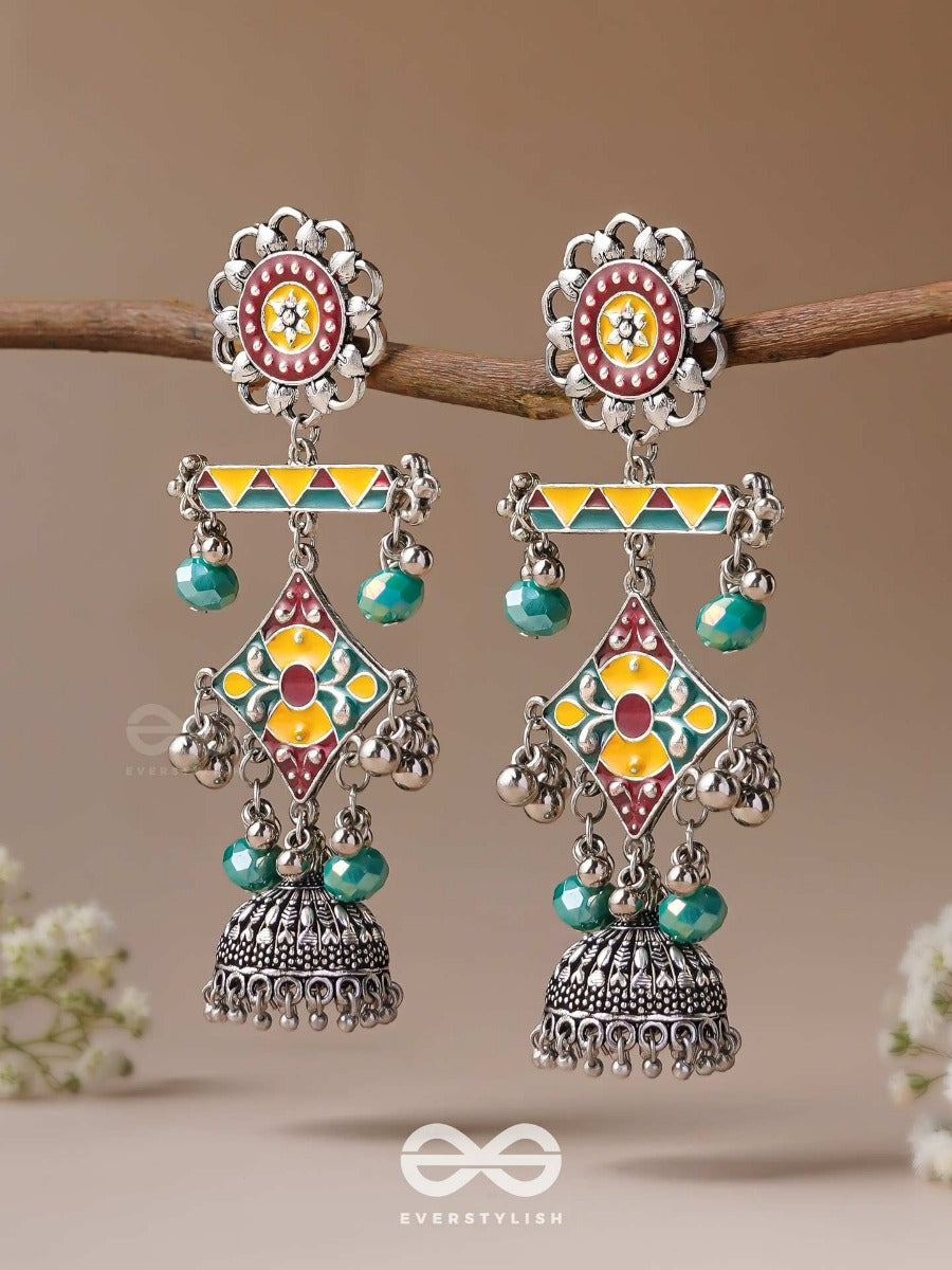 The Calming Hues - Enamelled Oxidised Jodhpuri Jhumkas