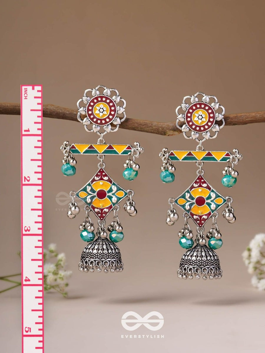 The Calming Hues - Enamelled Oxidised Jodhpuri Jhumkas