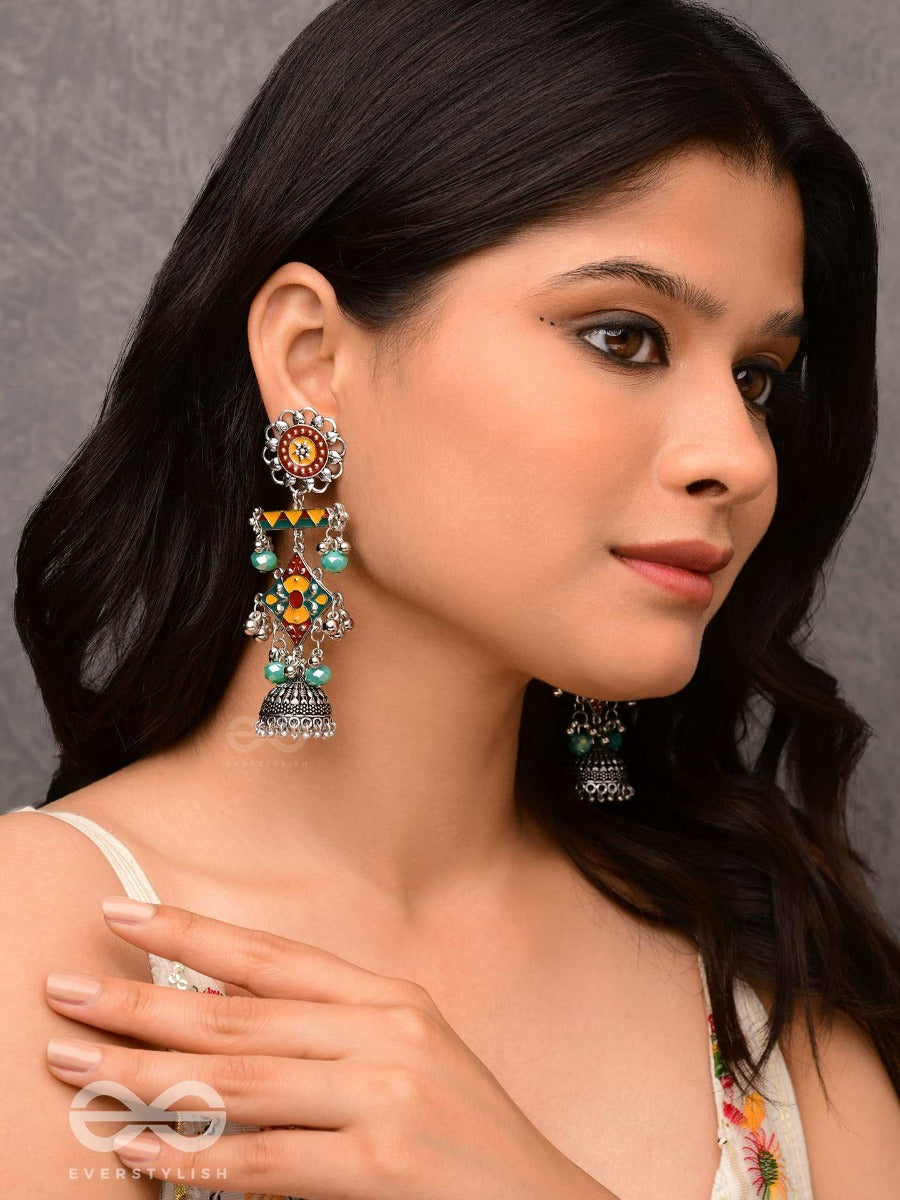 The Calming Hues - Enamelled Oxidised Jodhpuri Jhumkas