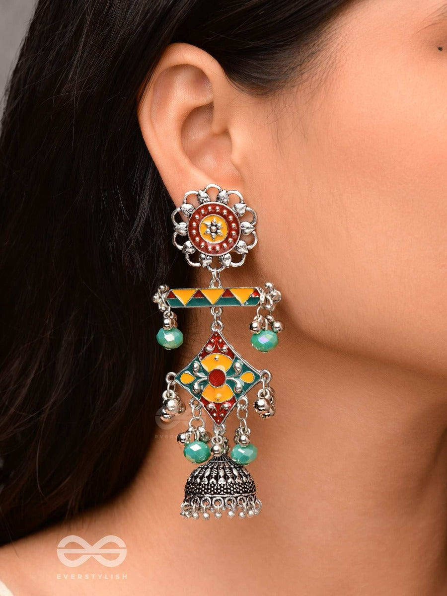 The Calming Hues - Enamelled Oxidised Jodhpuri Jhumkas
