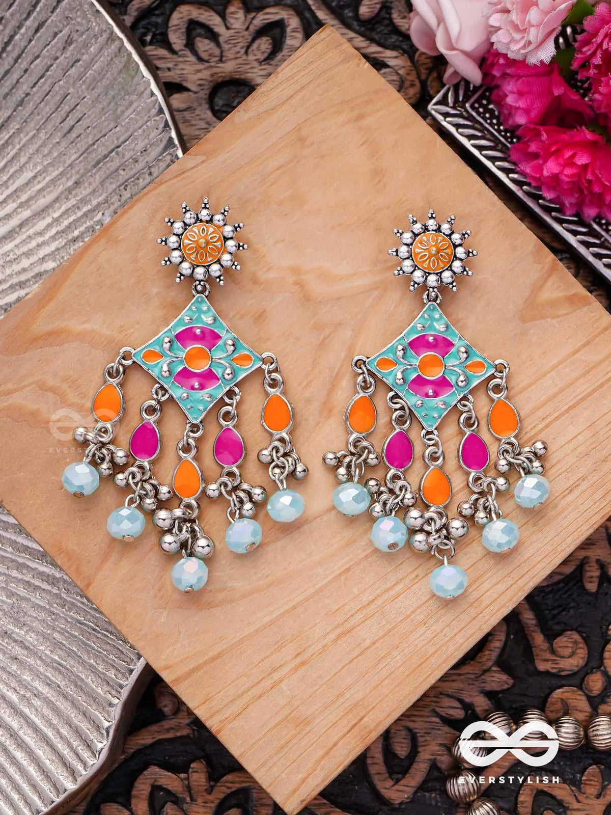 The Bright Merries - Enamelled Oxidised Jodhpuri Jhumkas