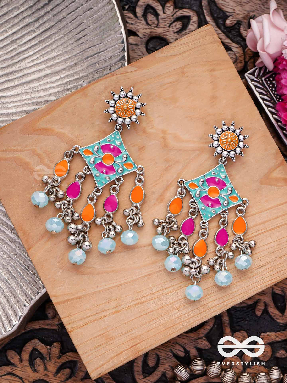 The Bright Merries - Enamelled Oxidised Jodhpuri Jhumkas