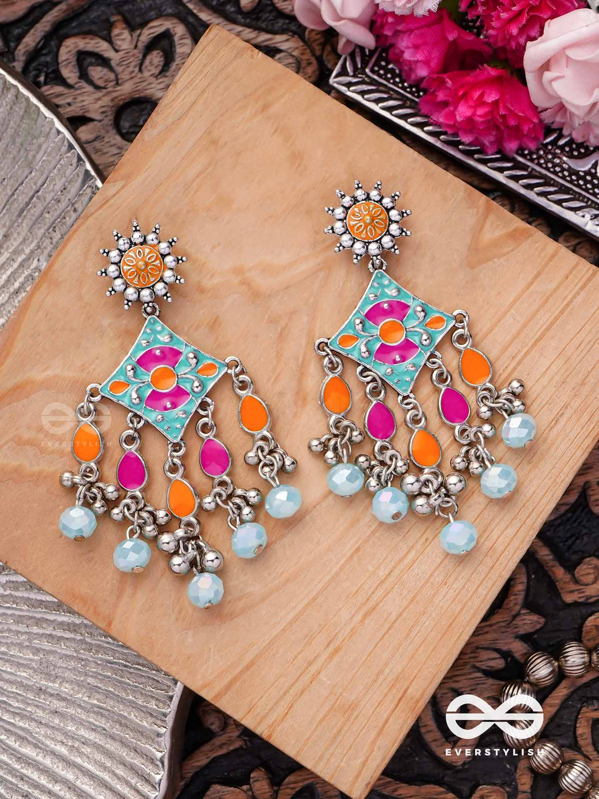 The Bright Merries - Enamelled Oxidised Jodhpuri Jhumkas