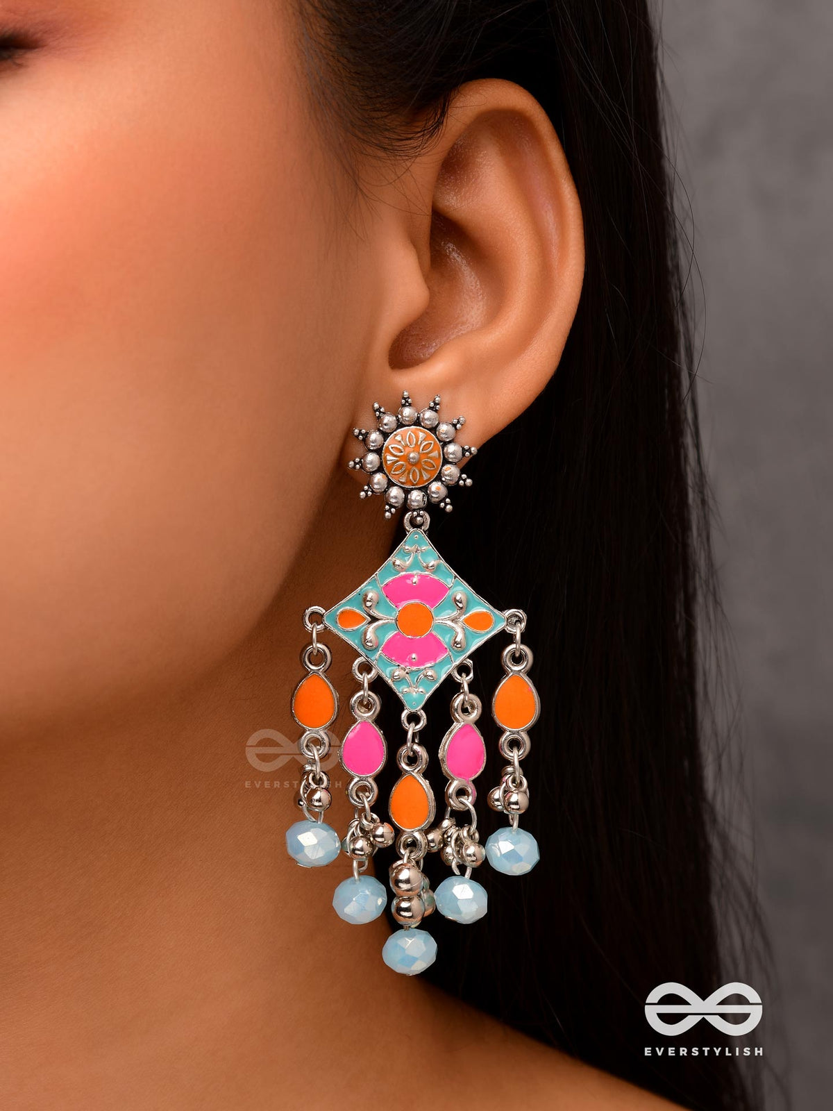 The Bright Merries - Enamelled Oxidised Jodhpuri Jhumkas