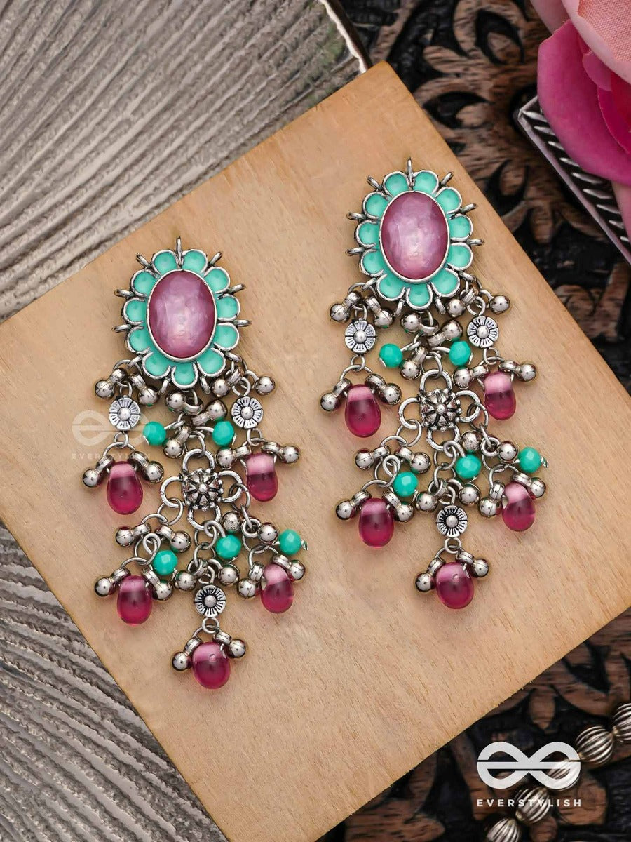 The Rosy Mist - Enamelled Oxidised Jodhpuri Jhumkas