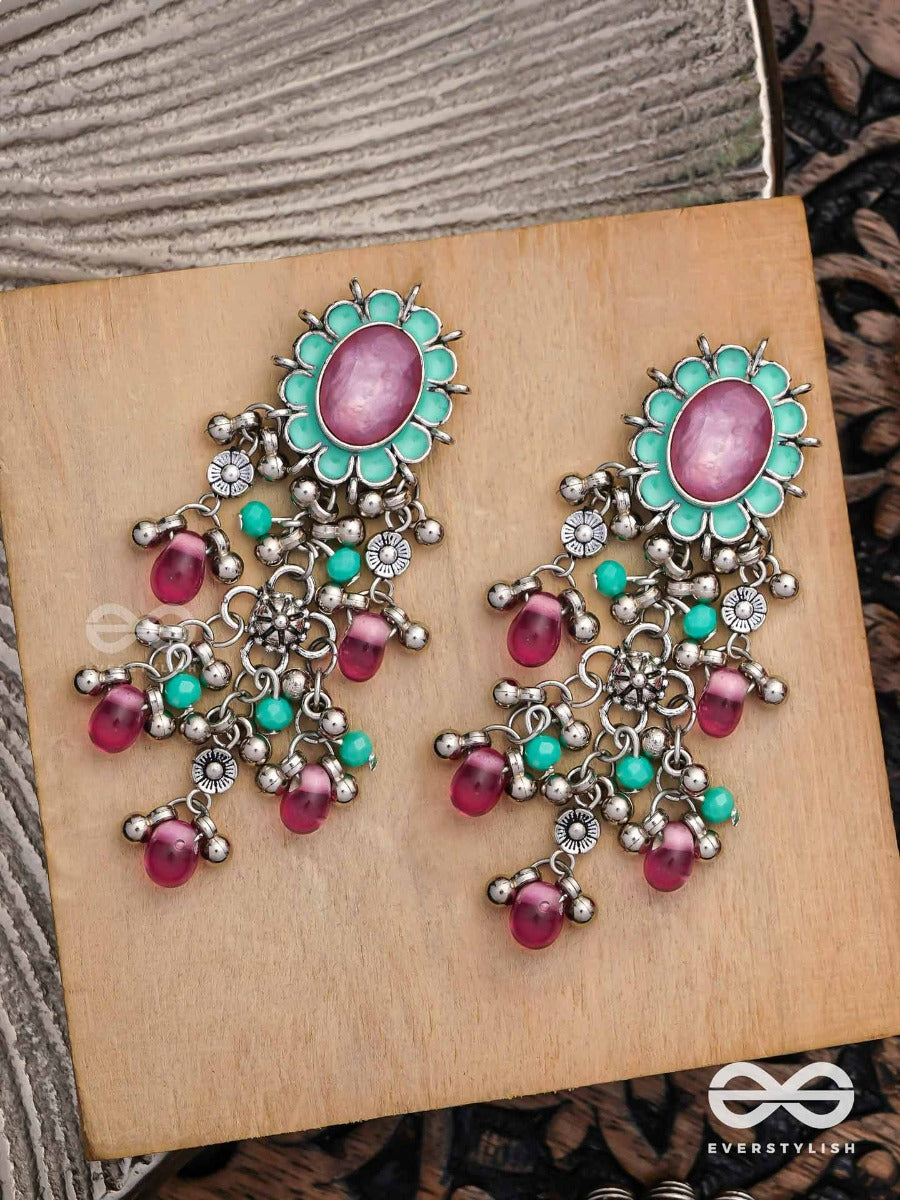 The Rosy Mist - Enamelled Oxidised Jodhpuri Jhumkas