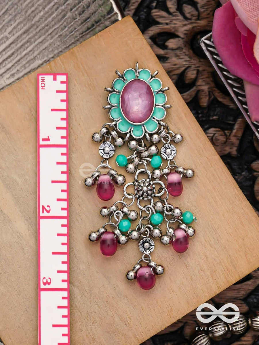 The Rosy Mist - Enamelled Oxidised Jodhpuri Jhumkas