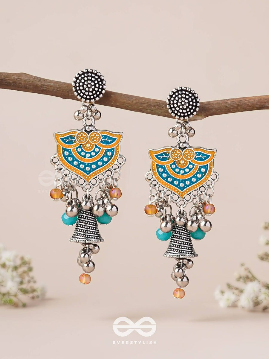 The Sunset Bells - Enamelled Oxidised Jodhpuri Jhumkas