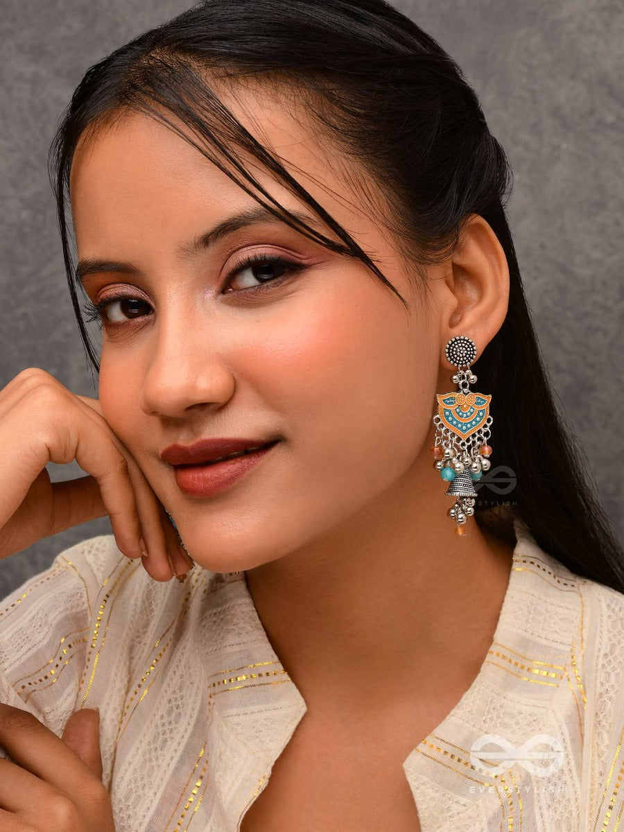 The Sunset Bells - Enamelled Oxidised Jodhpuri Jhumkas