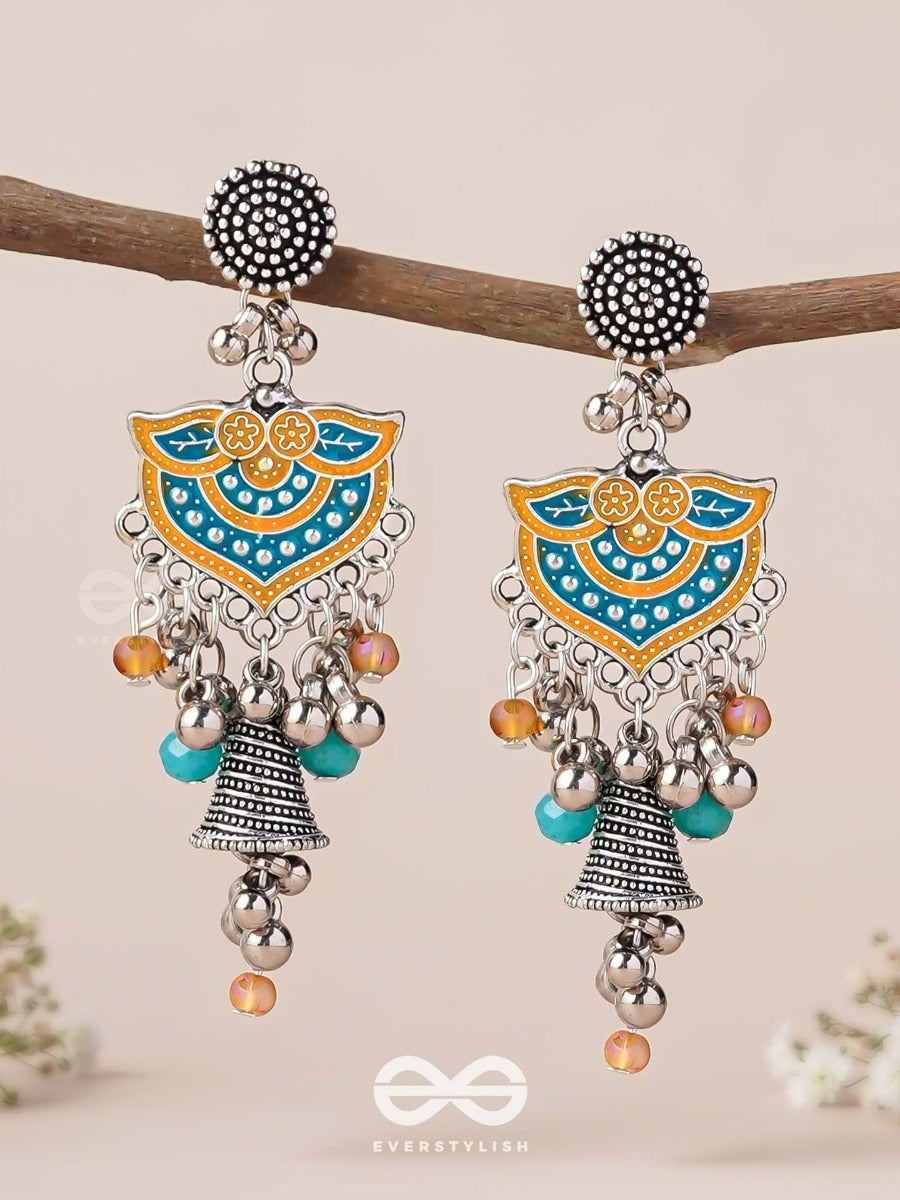 The Sunset Bells - Enamelled Oxidised Jodhpuri Jhumkas