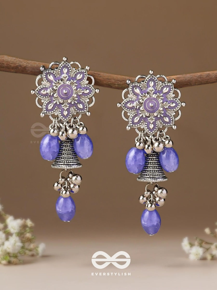 The Azure Snowflakes - Enamelled Oxidised Jodhpuri Jhumkas