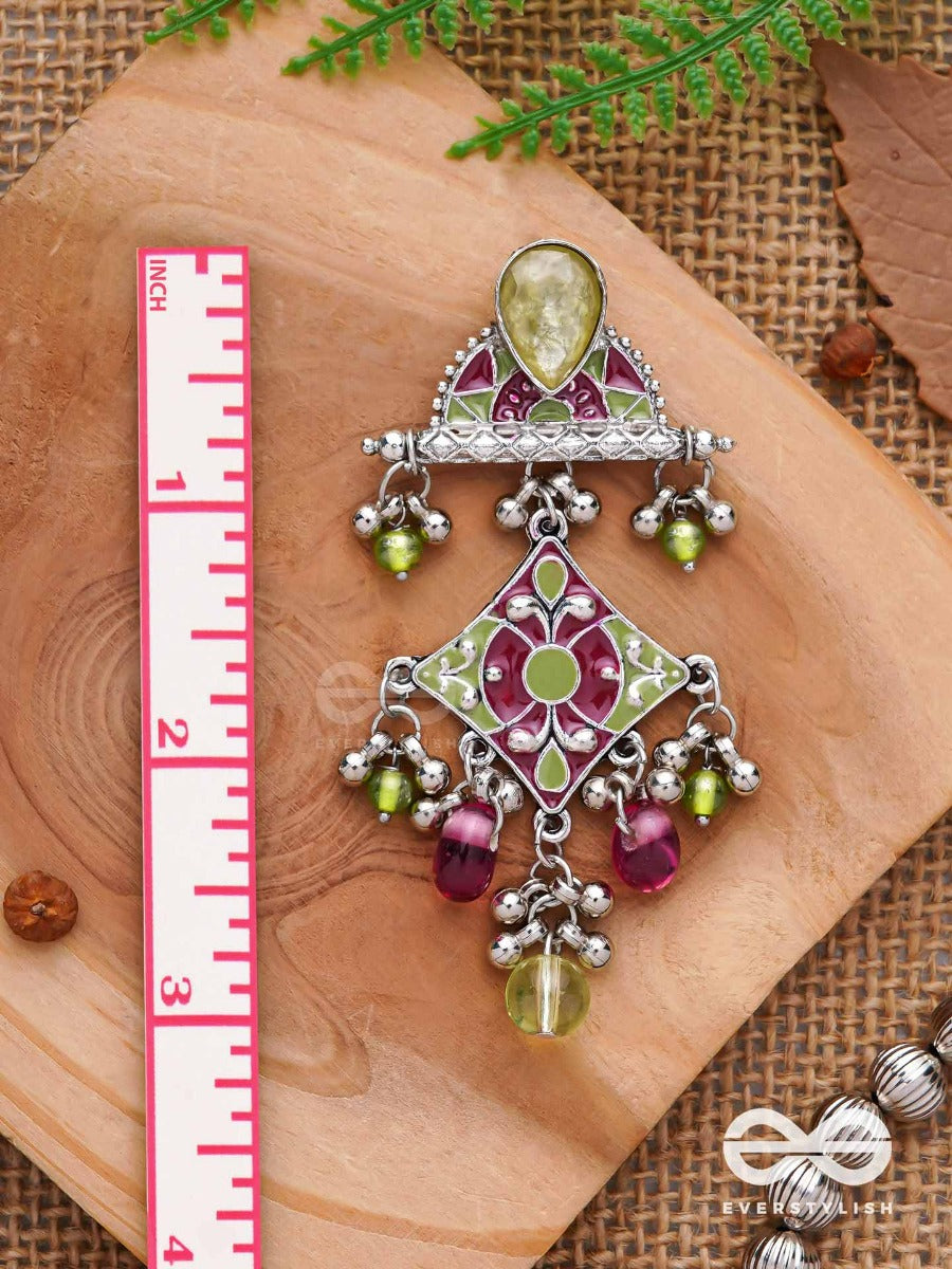 The Fresh Rubies - Stone And Glass Drops Enamelled Oxidised Jodhpuri Jhumkas