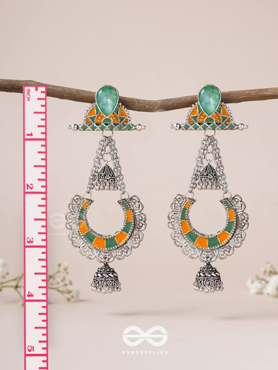 The Sage Swirls - Stone Enamelled Oxidised Earrings