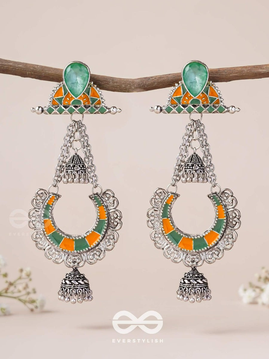The Sage Swirls - Stone Enamelled Oxidised Earrings