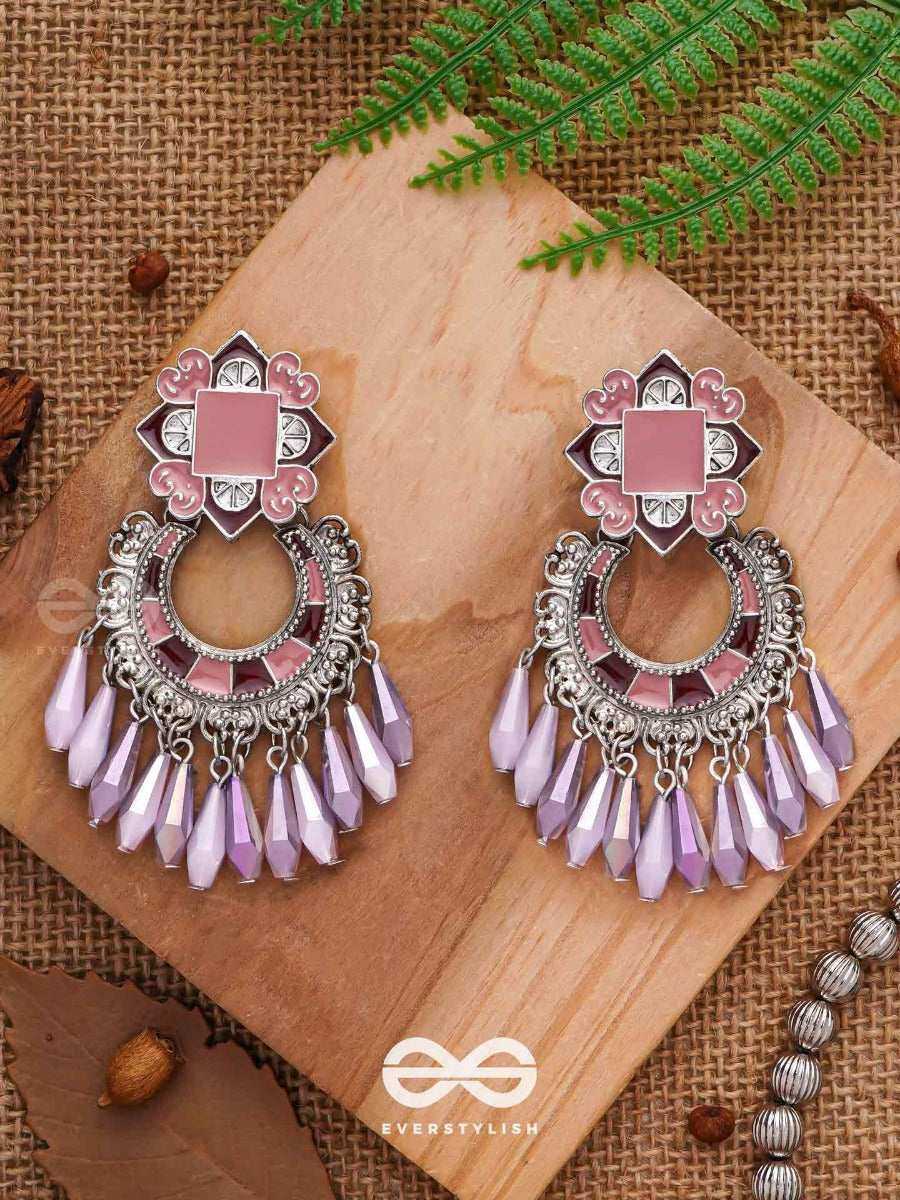The Tender Lilac - Enamelled Oxidised Jodhpuri Jhumkas