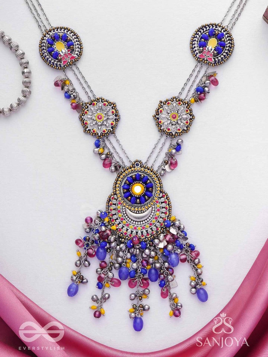 Kshanik - The Skyline Gala - Beads Hand Embroidered Enamelled Oxidised Neckpiece