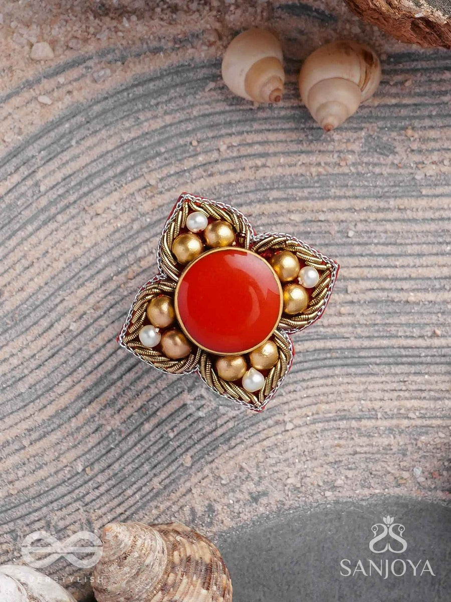 Shikhandik - The Ethereal Stone - Stone, Beads And Dabka Hand Embroidered Ring (Adjustable)