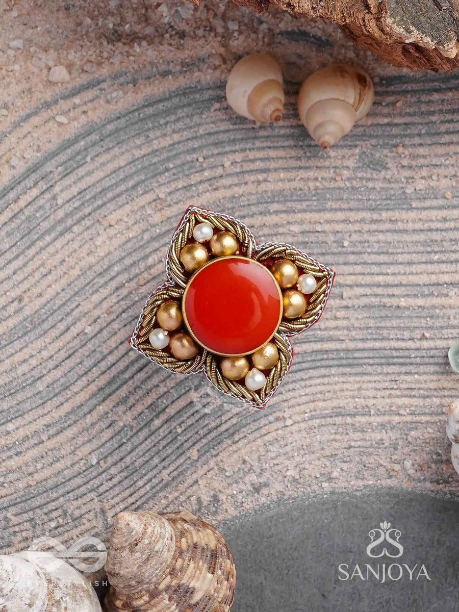 Shikhandik - The Ethereal Stone - Stone, Beads And Dabka Hand Embroidered Ring (Adjustable)
