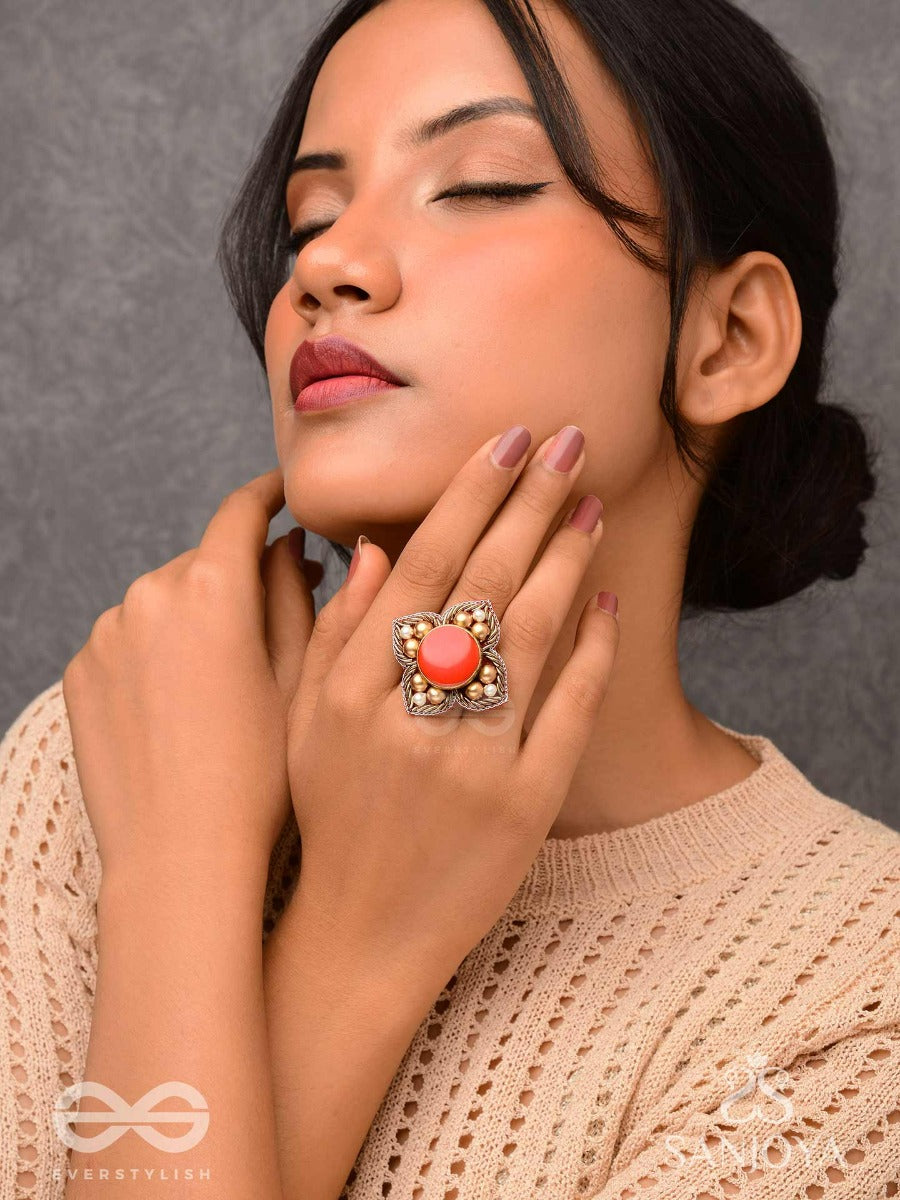 Shikhandik - The Ethereal Stone - Stone, Beads And Dabka Hand Embroidered Ring (Adjustable)