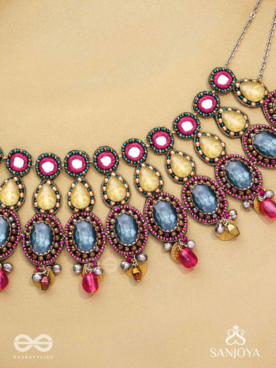 Shubhsanyut - The Blissful Downpour - Stones, Beads And Coins Hand Embroidered Choker Neckpiece
