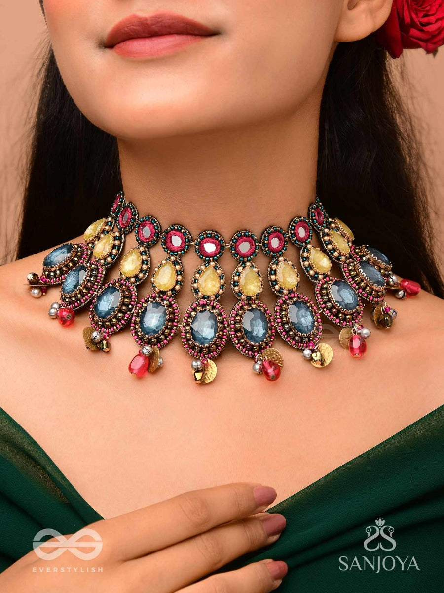 Shubhsanyut - The Blissful Downpour - Stones, Beads And Coins Hand Embroidered Choker Neckpiece