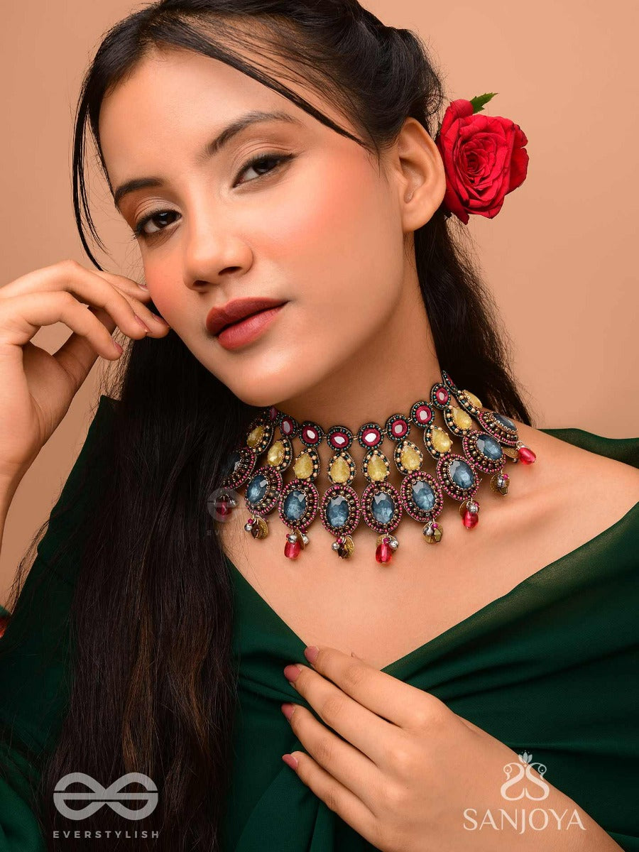 Shubhsanyut - The Blissful Downpour - Stones, Beads And Coins Hand Embroidered Choker Neckpiece