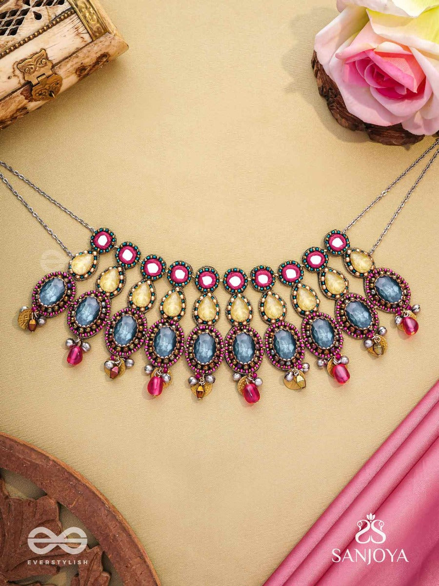 Shubhsanyut - The Blissful Downpour - Stones, Beads And Coins Hand Embroidered Choker Neckpiece