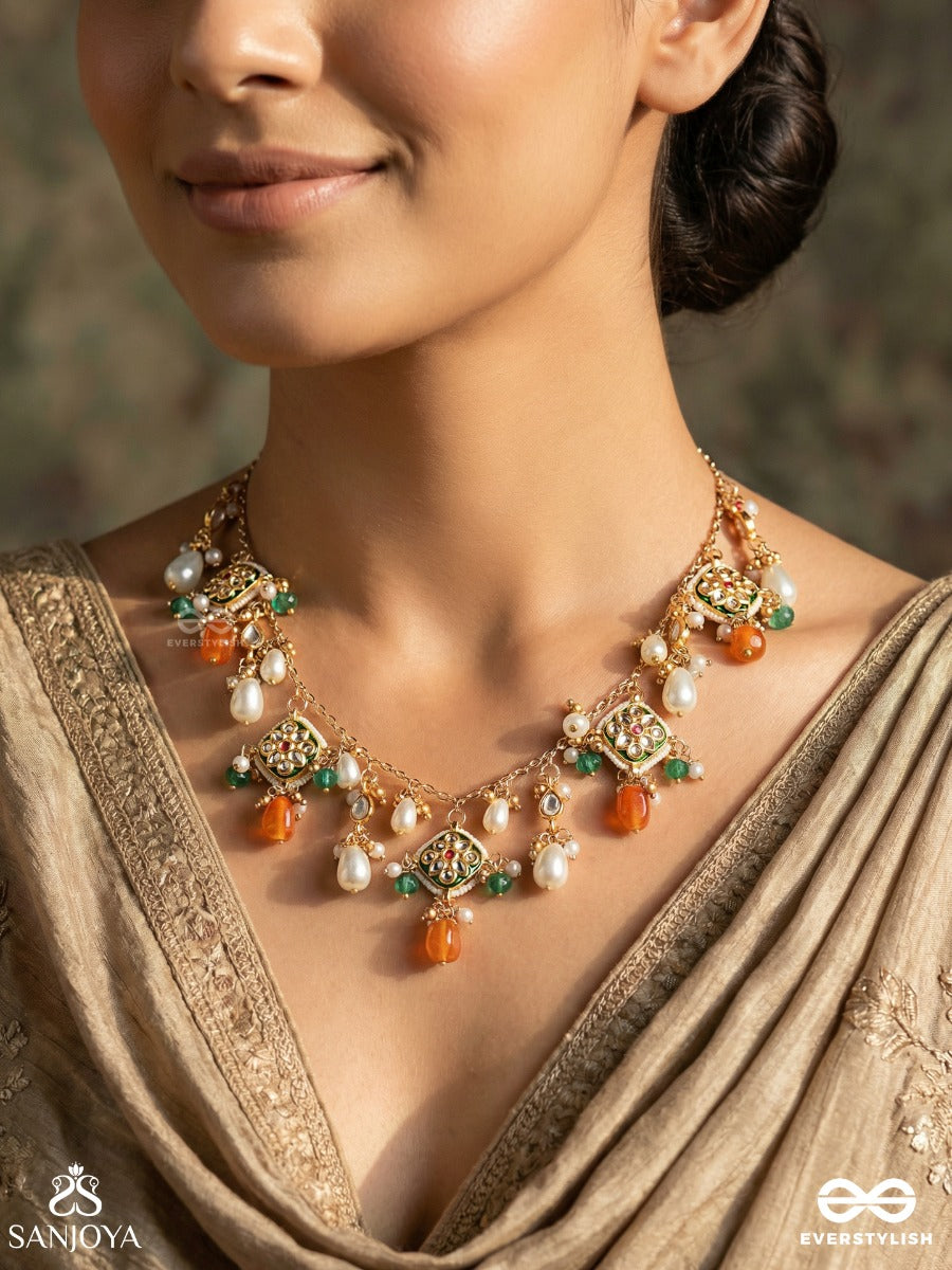 Indurashmi - Moonbeam Glow - Delicate Necklace With Subtle Gem Work And Pearl Cascade