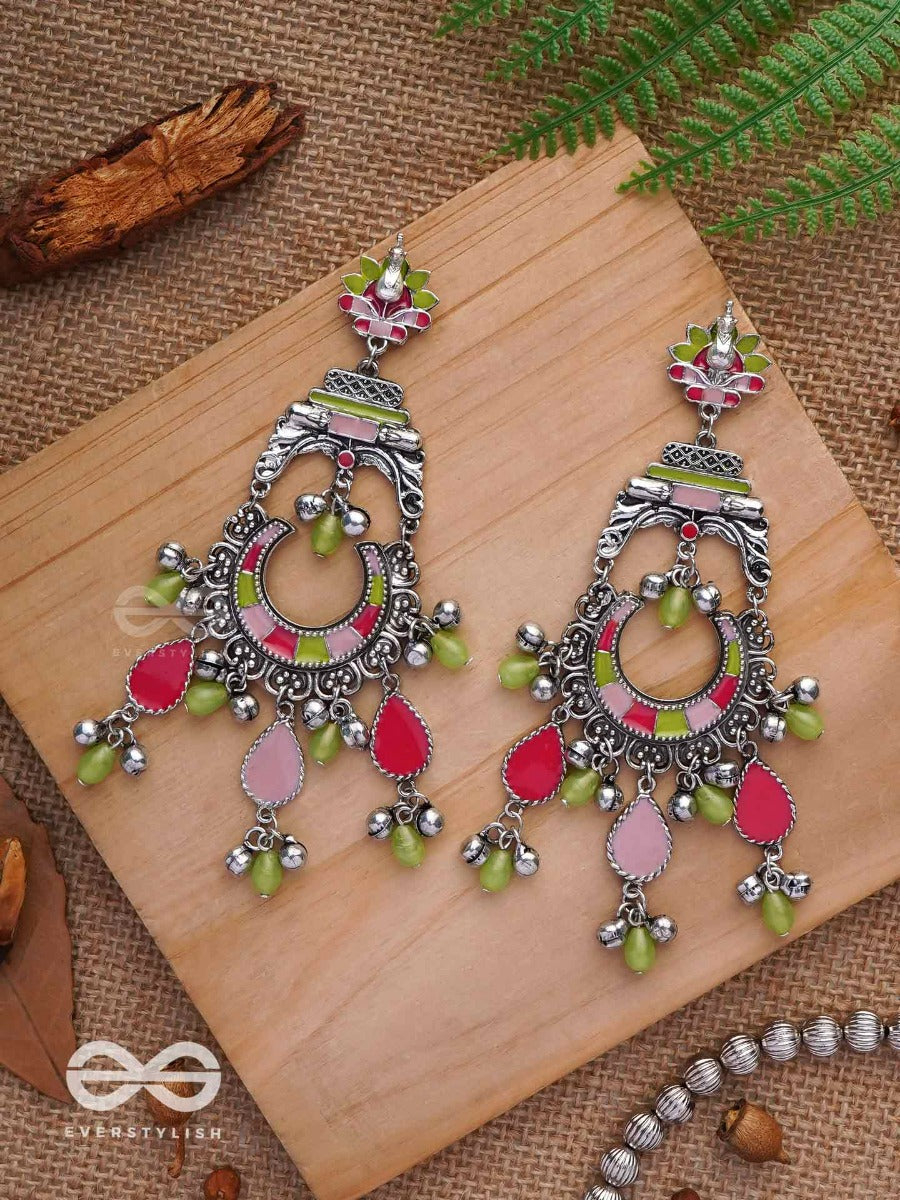 The Brilliant Paradise - Enamelled Oxidised Jodhpuri Jhumkas