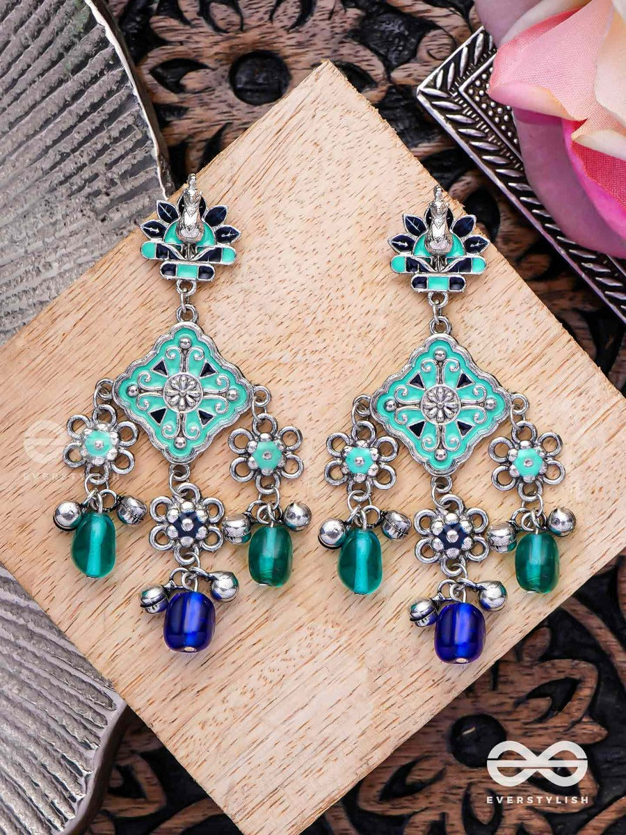 The Sea Calm - Enamelled Oxidised Earrings