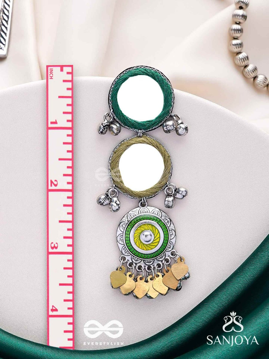 Abhatih - The Dancing Reflections - Mirrors, Resham And Beads Hand Embroidered Enamelled Oxidised Earrings