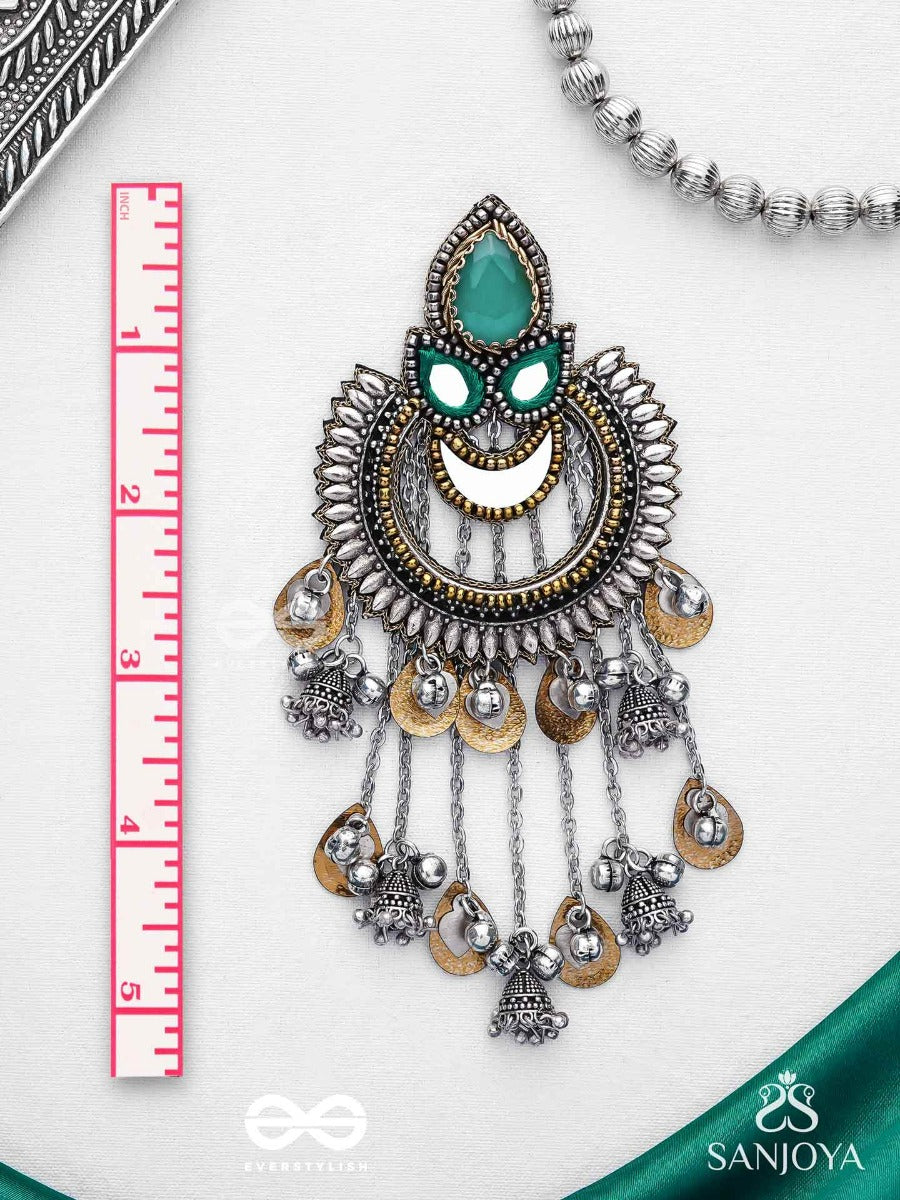 Ashtri - Deep In The Woods - Stone, Mirrors And Beads Hand Embroidered Oxidised Earrings