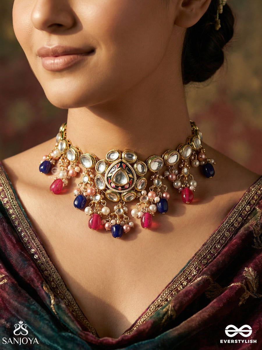 Vyomshila - Sky Essence - Elegant Necklace With Embellished Centre And Multi-Stone Accents