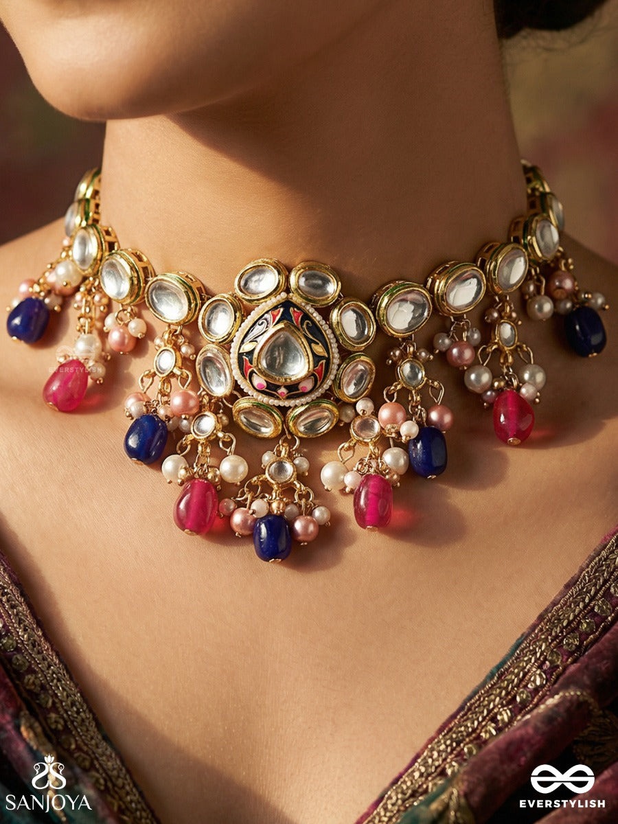 Vyomshila - Sky Essence - Elegant Necklace With Embellished Centre And Multi-Stone Accents