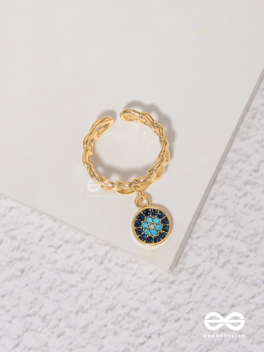 The Sapphire Lights - Golden Embellished Charm Ring (Adjustable)