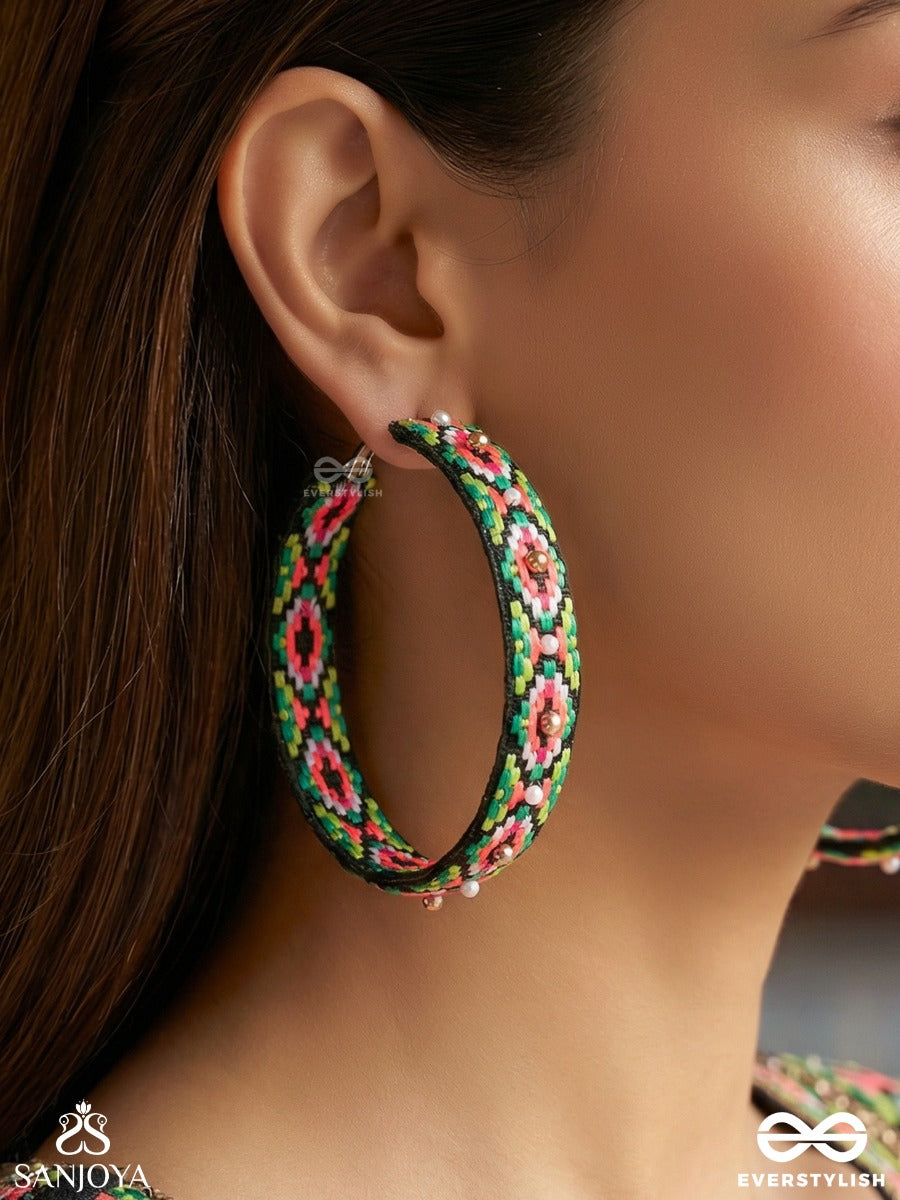Kshitvari - The Lively Garden - Resham And Beads Hand Embroidered Hoop Earrings