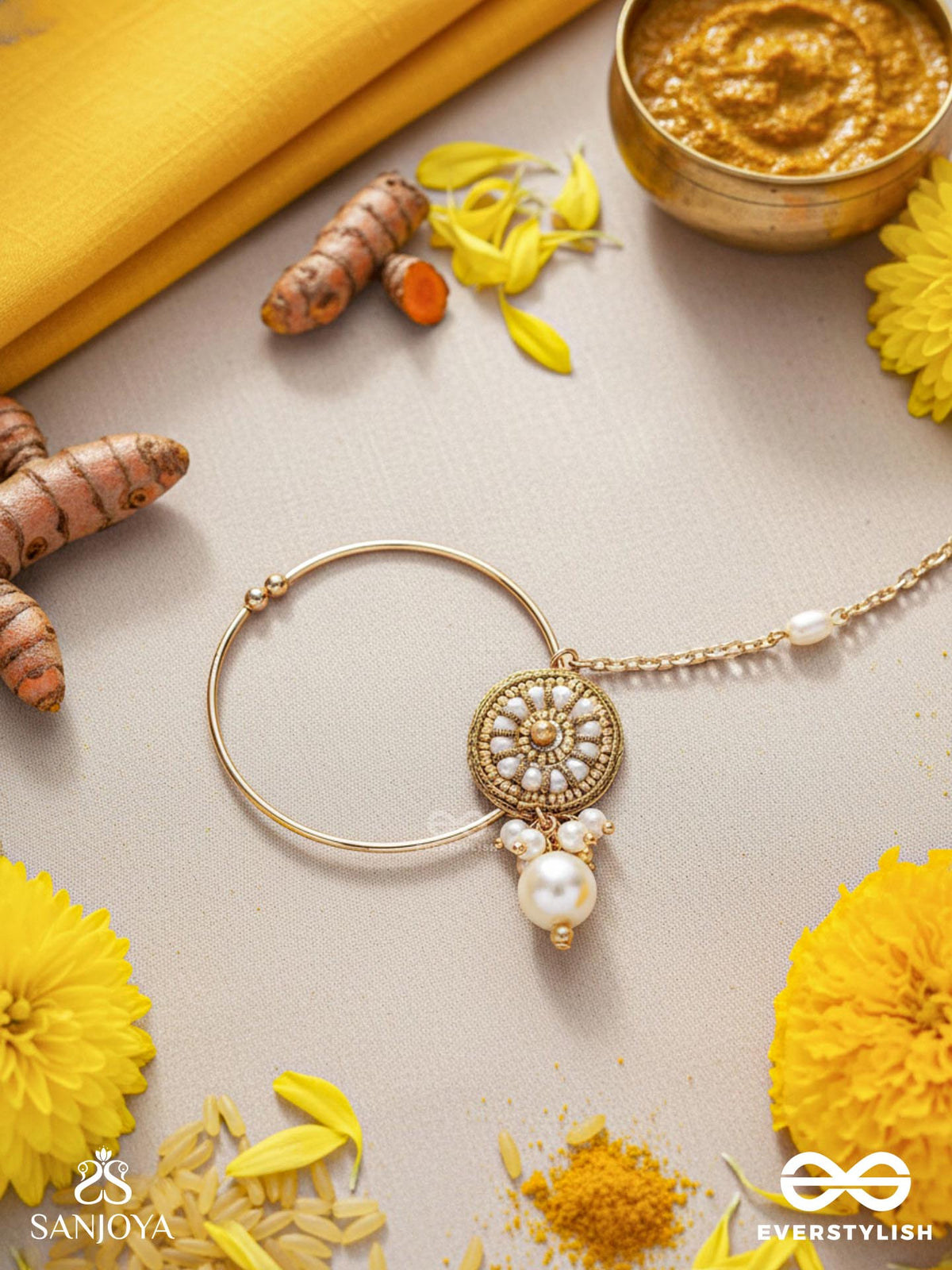 Vimrigvan - The Pristine Charm - Pearls And Beads Hand Embroidered Nath (Non-Piercing)